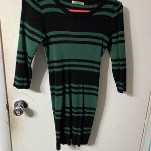 ktk Green and Black Small Striped Sweater Dress